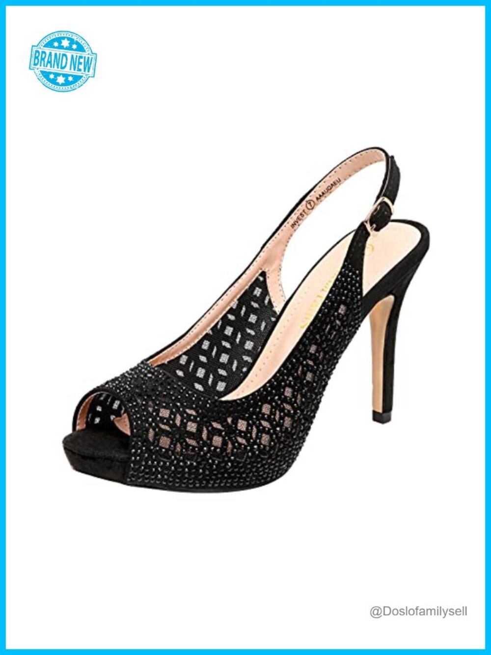 Women's Platform Peep Toe Slingback Pump Heels Faux Suede Rhinestone